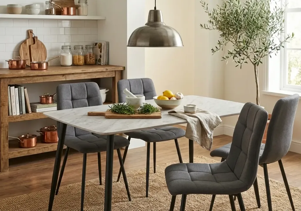 [PACK117] PACK MULAN TABLE 140 CM + 4 ROYAL CHAIRS WITH GRAY